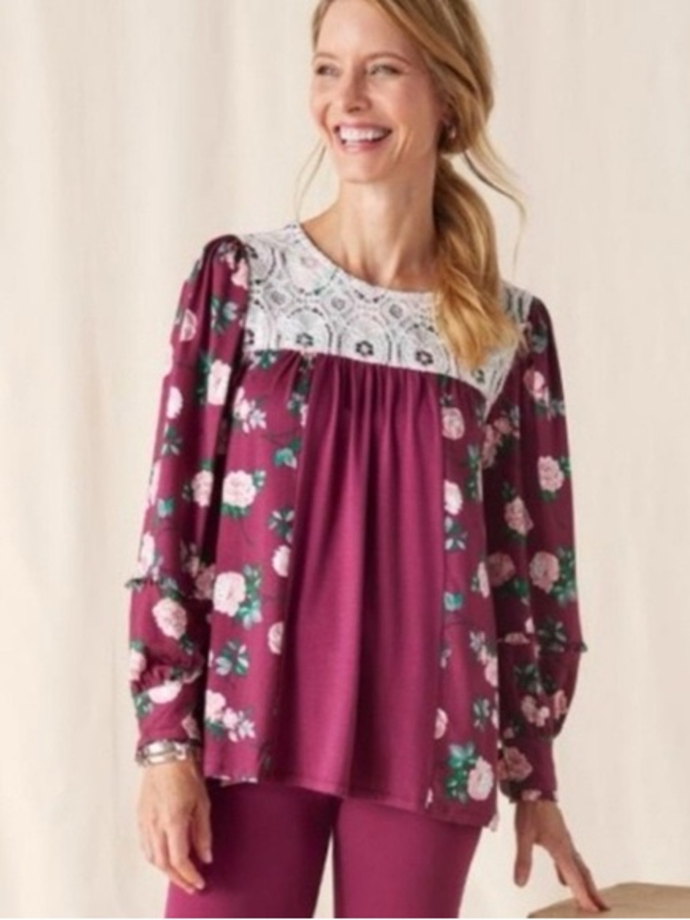 Matilda Jane Heart to Heart Sweet Rosebud Burgundy Floral Lace Tunic Top XXL NEW